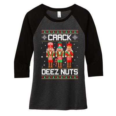 Crack Deez Nuts Ugly Christmas Sweater Xmas Nutcracker Women's Tri-Blend 3/4-Sleeve Raglan Shirt