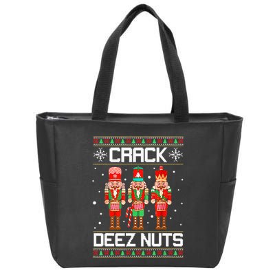Crack Deez Nuts Ugly Christmas Sweater Xmas Nutcracker Zip Tote Bag