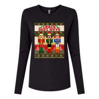 Crack Deez Nuts Nutcracker Ugly Christmas Sweater Funny Xmas Womens Cotton Relaxed Long Sleeve T-Shirt