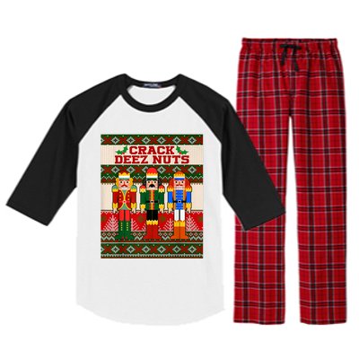 Crack Deez Nuts Nutcracker Ugly Christmas Sweater Funny Xmas Raglan Sleeve Pajama Set