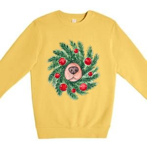 Cute Dog Nose Christmas Wreath Christmas Dog Mom Dog Lover Premium Crewneck Sweatshirt