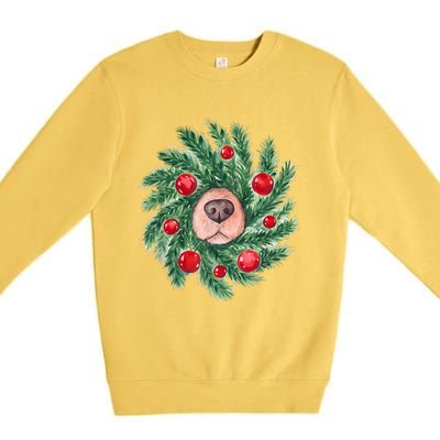 Cute Dog Nose Christmas Wreath Christmas Dog Mom Dog Lover Premium Crewneck Sweatshirt