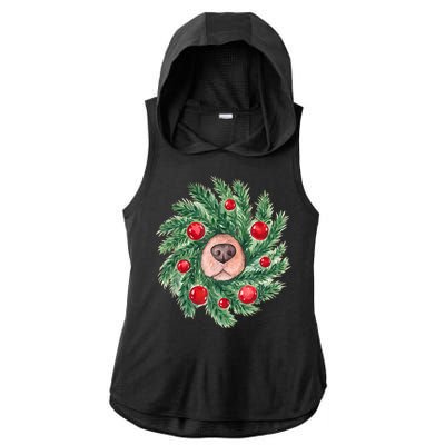 Cute Dog Nose Christmas Wreath Christmas Dog Mom Dog Lover Ladies PosiCharge Tri-Blend Wicking Draft Hoodie Tank