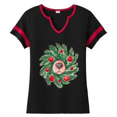 Cute Dog Nose Christmas Wreath Christmas Dog Mom Dog Lover Ladies Halftime Notch Neck Tee