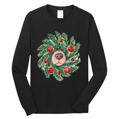 Cute Dog Nose Christmas Wreath Christmas Dog Mom Dog Lover Long Sleeve Shirt