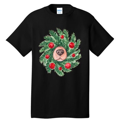 Cute Dog Nose Christmas Wreath Christmas Dog Mom Dog Lover Tall T-Shirt