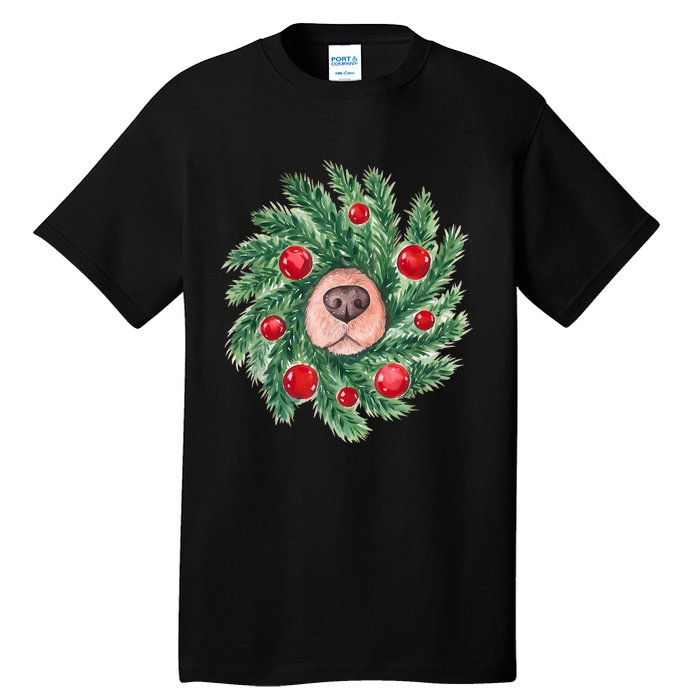 Cute Dog Nose Christmas Wreath Christmas Dog Mom Dog Lover Tall T-Shirt