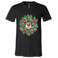 Cute Dog Nose Christmas Wreath Christmas Dog Mom Dog Lover V-Neck T-Shirt