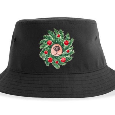 Cute Dog Nose Christmas Wreath Christmas Dog Mom Dog Lover Sustainable Bucket Hat