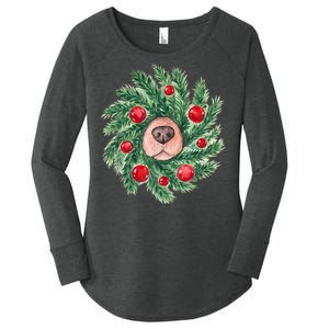 Cute Dog Nose Christmas Wreath Christmas Dog Mom Dog Lover Women's Perfect Tri Tunic Long Sleeve Shirt