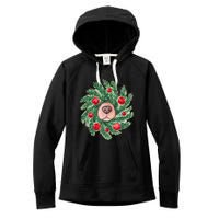 Cute Dog Nose Christmas Wreath Christmas Dog Mom Dog Lover Women's Fleece Hoodie