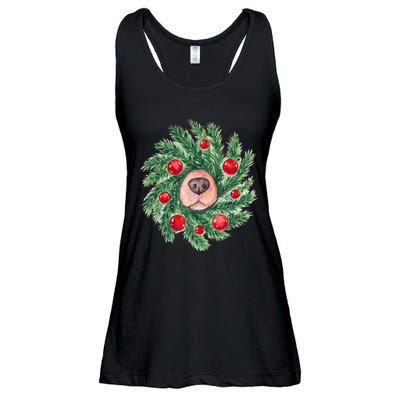 Cute Dog Nose Christmas Wreath Christmas Dog Mom Dog Lover Ladies Essential Flowy Tank