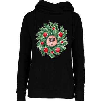 Cute Dog Nose Christmas Wreath Christmas Dog Mom Dog Lover Womens Funnel Neck Pullover Hood