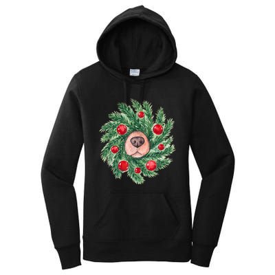 Cute Dog Nose Christmas Wreath Christmas Dog Mom Dog Lover Women's Pullover Hoodie