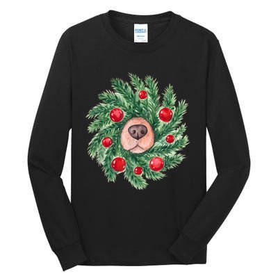 Cute Dog Nose Christmas Wreath Christmas Dog Mom Dog Lover Tall Long Sleeve T-Shirt