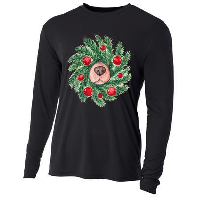 Cute Dog Nose Christmas Wreath Christmas Dog Mom Dog Lover Cooling Performance Long Sleeve Crew