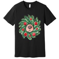 Cute Dog Nose Christmas Wreath Christmas Dog Mom Dog Lover Premium T-Shirt