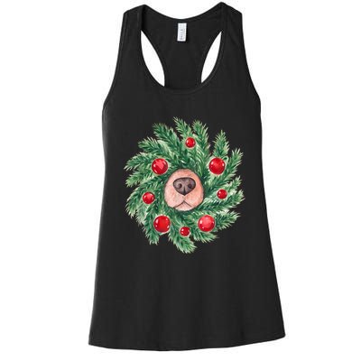 Cute Dog Nose Christmas Wreath Christmas Dog Mom Dog Lover Women's Racerback Tank