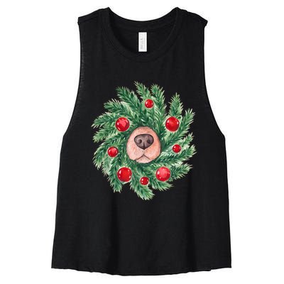 Cute Dog Nose Christmas Wreath Christmas Dog Mom Dog Lover Women's Racerback Cropped Tank