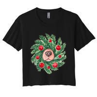 Cute Dog Nose Christmas Wreath Christmas Dog Mom Dog Lover Women's Crop Top Tee