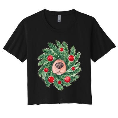 Cute Dog Nose Christmas Wreath Christmas Dog Mom Dog Lover Women's Crop Top Tee