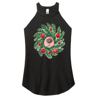 Cute Dog Nose Christmas Wreath Christmas Dog Mom Dog Lover Women's Perfect Tri Rocker Tank