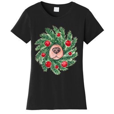 Cute Dog Nose Christmas Wreath Christmas Dog Mom Dog Lover Women's T-Shirt