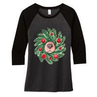 Cute Dog Nose Christmas Wreath Christmas Dog Mom Dog Lover Women's Tri-Blend 3/4-Sleeve Raglan Shirt