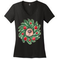 Cute Dog Nose Christmas Wreath Christmas Dog Mom Dog Lover Women's V-Neck T-Shirt