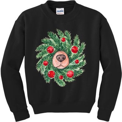 Cute Dog Nose Christmas Wreath Christmas Dog Mom Dog Lover Kids Sweatshirt