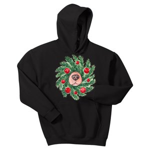 Cute Dog Nose Christmas Wreath Christmas Dog Mom Dog Lover Kids Hoodie