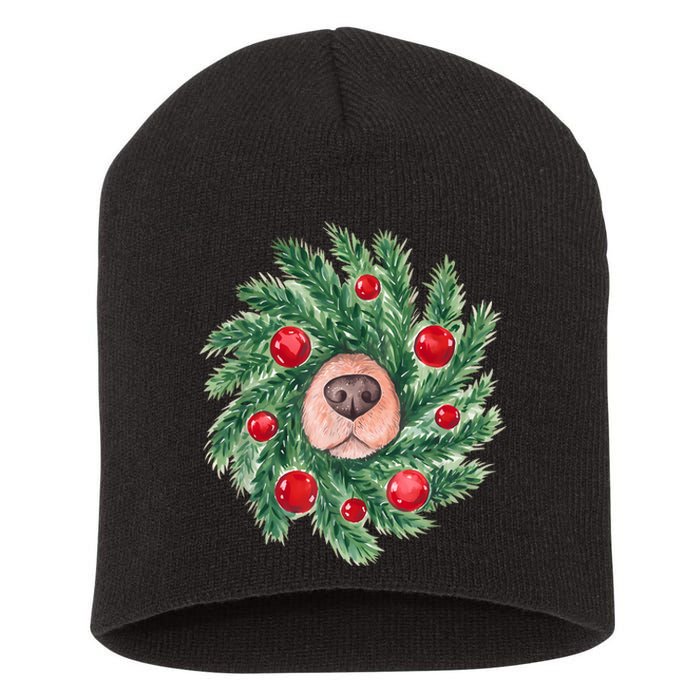 Cute Dog Nose Christmas Wreath Christmas Dog Mom Dog Lover Short Acrylic Beanie