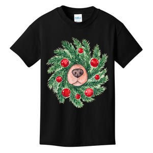 Cute Dog Nose Christmas Wreath Christmas Dog Mom Dog Lover Kids T-Shirt