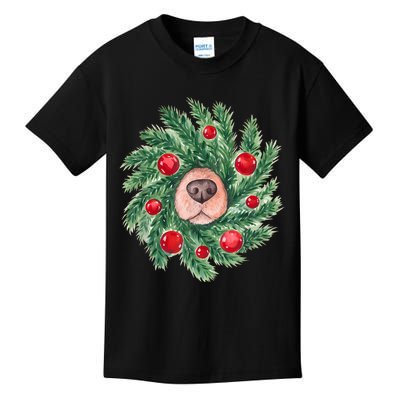 Cute Dog Nose Christmas Wreath Christmas Dog Mom Dog Lover Kids T-Shirt