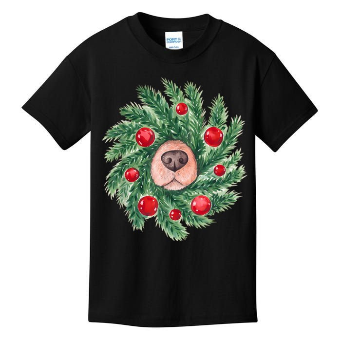 Cute Dog Nose Christmas Wreath Christmas Dog Mom Dog Lover Kids T-Shirt