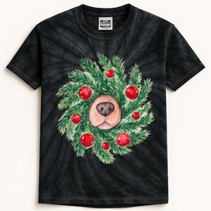 Cute Dog Nose Christmas Wreath Christmas Dog Mom Dog Lover Kids Tie-Dye T-Shirt