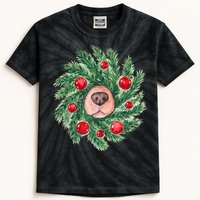 Cute Dog Nose Christmas Wreath Christmas Dog Mom Dog Lover Kids Tie-Dye T-Shirt