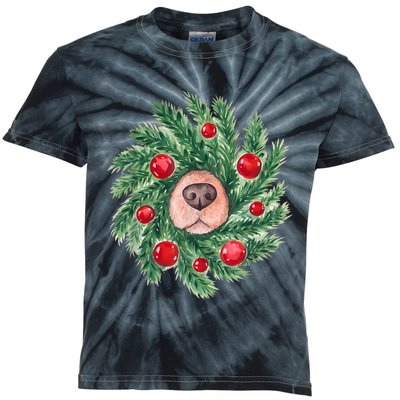 Cute Dog Nose Christmas Wreath Christmas Dog Mom Dog Lover Kids Tie-Dye T-Shirt