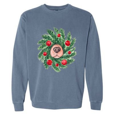 Cute Dog Nose Christmas Wreath Christmas Dog Mom Dog Lover Garment-Dyed Sweatshirt