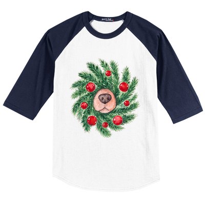 Cute Dog Nose Christmas Wreath Christmas Dog Mom Dog Lover Baseball Sleeve Shirt