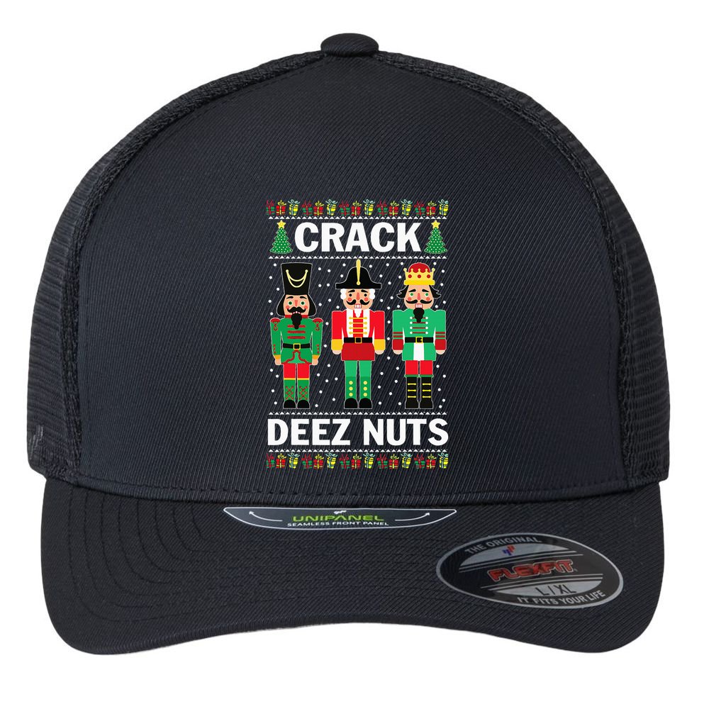 Crack Deez Nuts Funny Christmas Flexfit Unipanel Trucker Cap