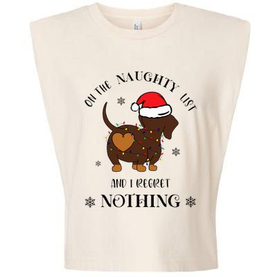 Christmas Dachshund On The Naughty List And I Regret Nothing Garment-Dyed Women's Muscle Tee