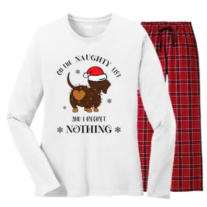 Christmas Dachshund On The Naughty List And I Regret Nothing Women's Long Sleeve Flannel Pajama Set 