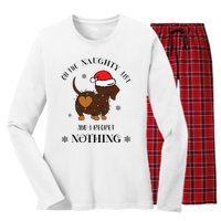 Christmas Dachshund On The Naughty List And I Regret Nothing Women's Long Sleeve Flannel Pajama Set 