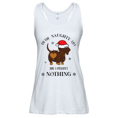 Christmas Dachshund On The Naughty List And I Regret Nothing Ladies Essential Flowy Tank