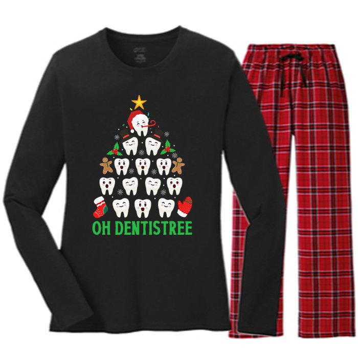 Christmas Dentist Oh Dentistree Funny Xmas Dental Women's Long Sleeve Flannel Pajama Set 