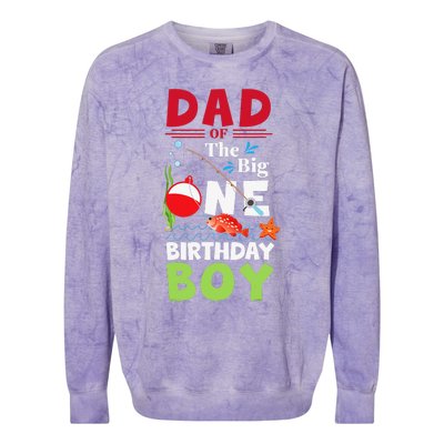 Cute Dad Of The Big One Birthday Fishing 1st First Birthday Gift Colorblast Crewneck Sweatshirt