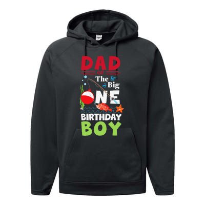 Cute Dad Of The Big One Birthday Fishing 1st First Birthday Gift Performance Fleece Hoodie