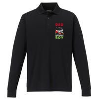 Cute Dad Of The Big One Birthday Fishing 1st First Birthday Gift Performance Long Sleeve Polo