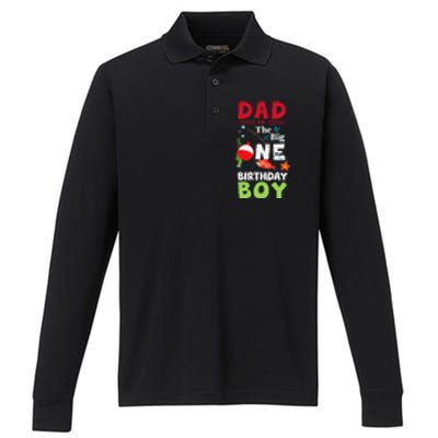 Cute Dad Of The Big One Birthday Fishing 1st First Birthday Gift Performance Long Sleeve Polo